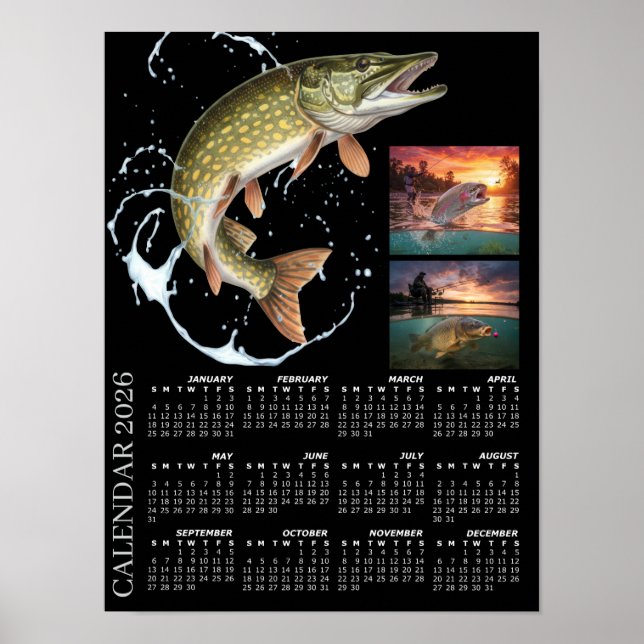 Poster Fishing Photo Calendar 2026, Sports Fishing, Carp (Frente)