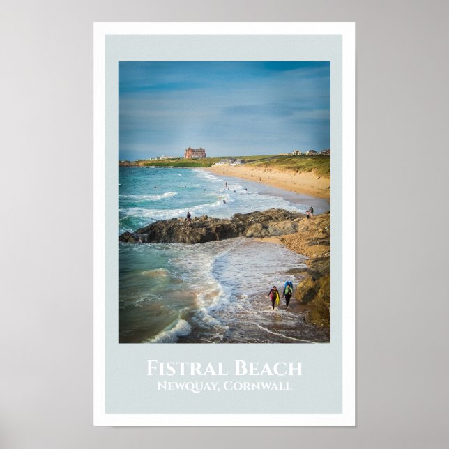 Poster Fistral Beach, Newquay, Cornwall em Sunset (Frente)