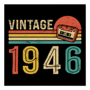 Pôster Fita Cassete de Música de Aniversário Retro 1946