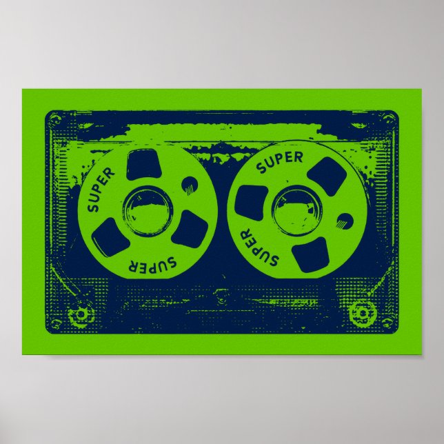 Poster Fita Cassete Retro Verde & Azul (Frente)