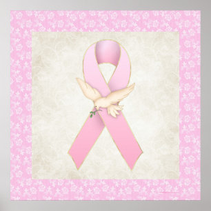 Poster Fita cor-de-rosa do cancro da mama com pomba