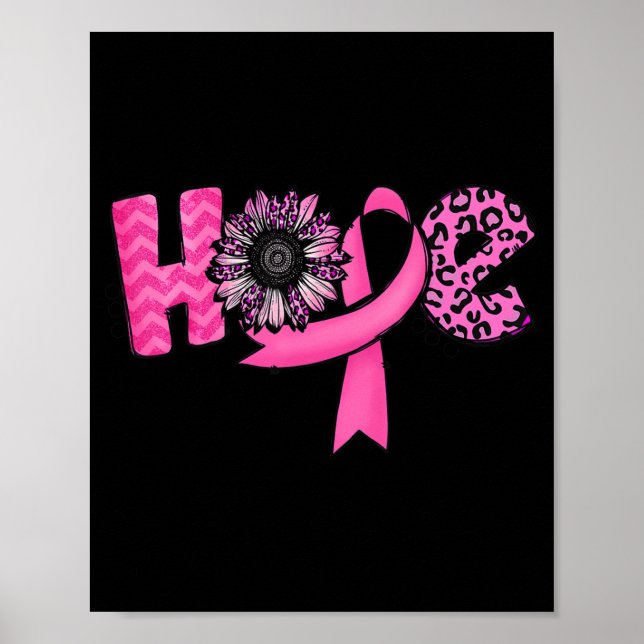 Poster Fita rosa-esperança Leopardo-girassol Cancer A (Frente)