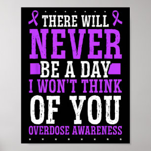 Poster Fita Roxa de Conscientização sobre Overdose Pense