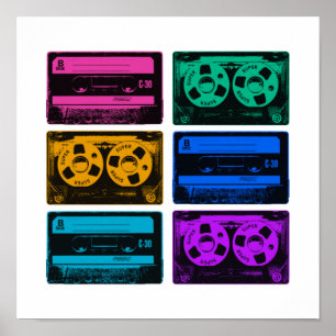 Poster Fitas Cassete Coloridas Retro