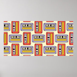 Poster Fitas cassete padrão contínuo retrô. Des