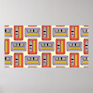 Poster Fitas cassete padrão contínuo retrô. Des