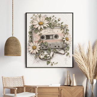 Poster Fitas Cassete Vintage Flores Silvestres Música Ret