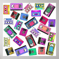 Fitas de cassete Neon Patterned do anos 80 90