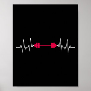 Poster Fitness com Haltere Batimento Cardíaco Força Espor