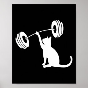 Poster Fitness Divertido Peso Força Academia Gato Levanta