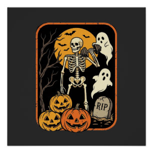 Pôster Fitness Halloween Esqueleto Fantasma Abóbora Trein