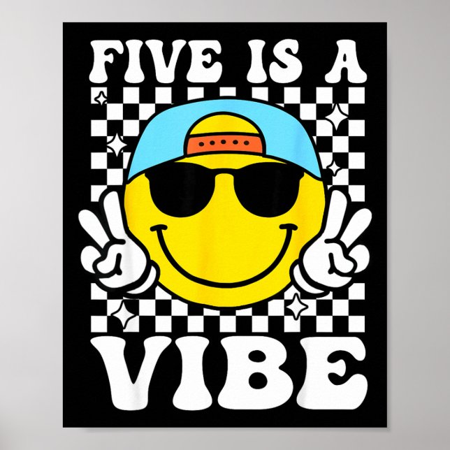 Poster Five Is A Vibe 5th Birthday Groovy Boys Girls 5 Ye (Frente)