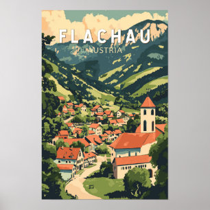 Poster Flachau Austria Illustração Viagem Art Vintage