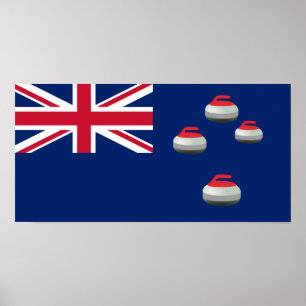 Poster Flag of New Zealand with Curling Rocks