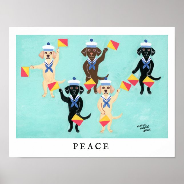 Poster Flag Semaphore Labradores enviando mensagem PEACE (Frente)