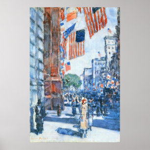 Pôster Flags Fifth Avenue de Childe Hassam, Arte Antigo