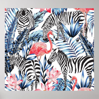 Poster Fláir Tropical: Paraíso Flamingo Zebra