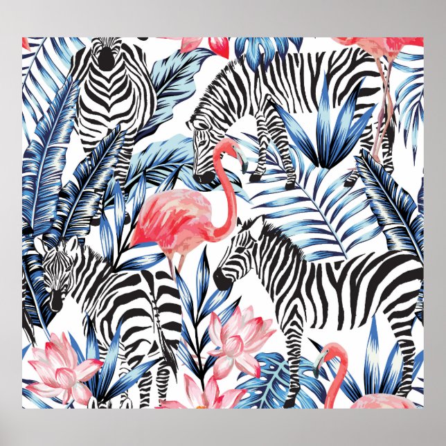 Poster Fláir Tropical: Paraíso Flamingo Zebra (Frente)