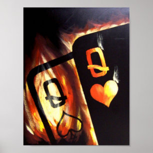 Poster flamejante do póquer do Queens do bolso po