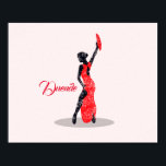 Poster Flamenco Dancer<br><div class="desc">Dançarino Flamenco afligiu design em vermelho e preto. Ela está segurando um fã e parada em uma plataforma.</div>