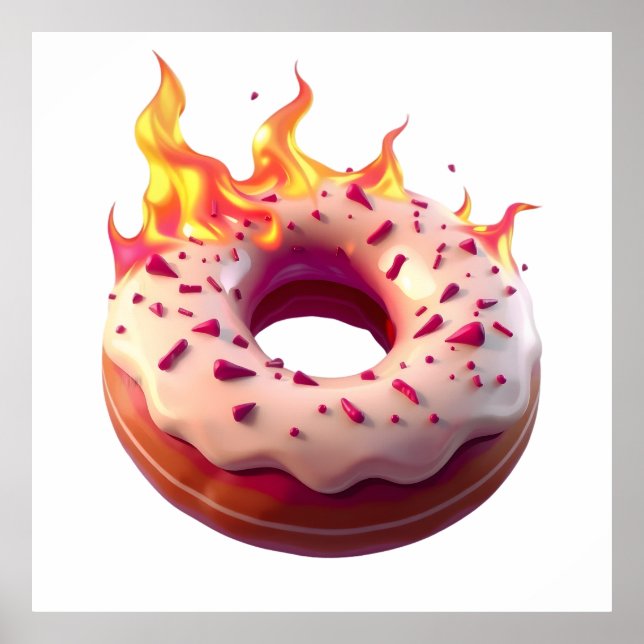 Poster Flaming Donut with White Frosting and Sprinkles (Frente)
