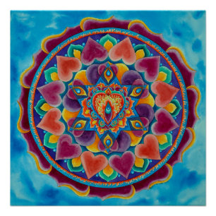 Pôster Flaming Heart Mandala na cor da água