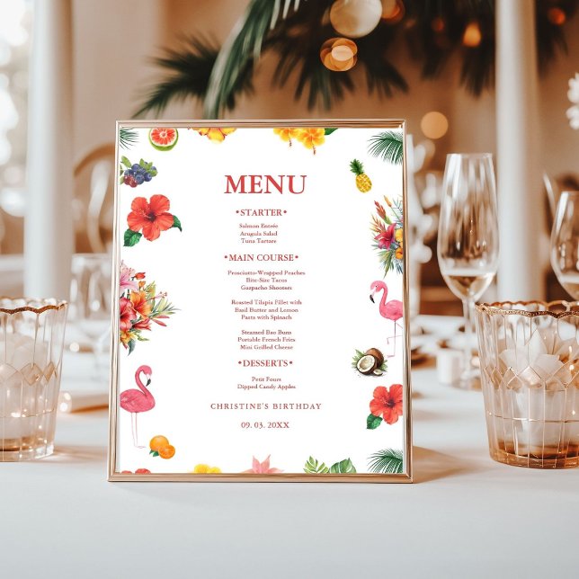 Poster Flamingle Luau Floral Tropical de Verão Aniversári (Criador carregado)