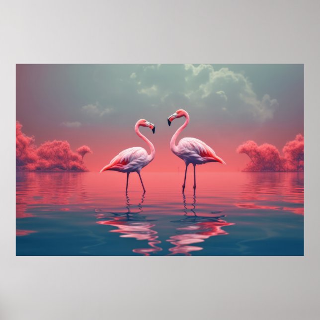 Poster Flamingo Animal Bird Wilderness Colorida (Frente)
