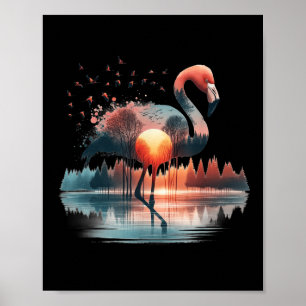 Poster Flamingo ao Ar Livre Floresta Retro Natureza Mulhe