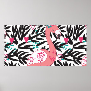 Poster flamingo ave exótica ilustração vintage