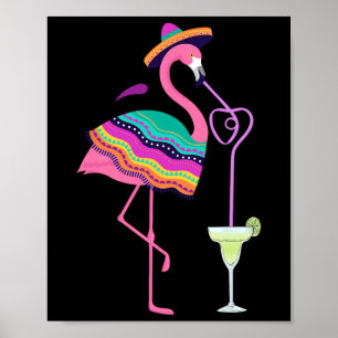 Poster Flamingo Bebendo Margarita Mexicana Poncho Cinco D