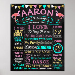 Pôster Flamingo Birthday Chalkboard milestone