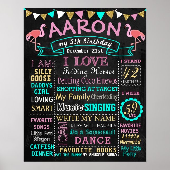 Pôster Flamingo Birthday Chalkboard milestone (Frente)