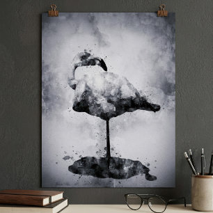 Poster Flamingo Black and White Watercolor 02