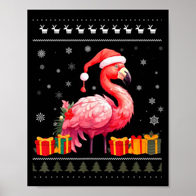 Poster Flamingo Christmas Santa Hat Ugly Christmas Sweate (Frente)