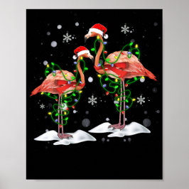 Poster Flamingo Christmas Tree Santa Hat Light Merry