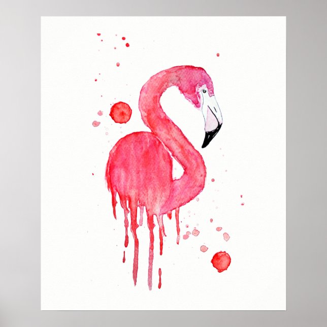 Pôster Flamingo Cor-de-Água Rosa (Frente)