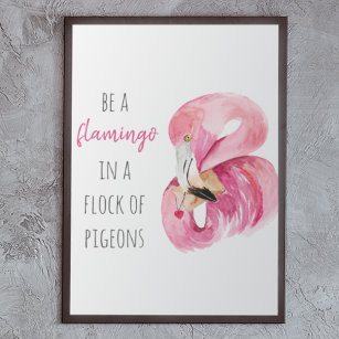 Poster Flamingo, Cor de Água Rosa Moderna, Com Citação
