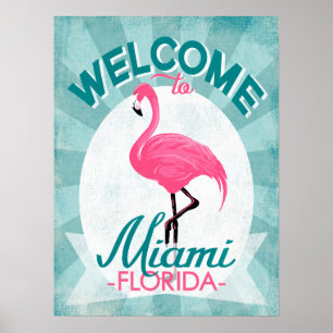 Poster Flamingo cor-de-rosa de Miami Florida - viagem