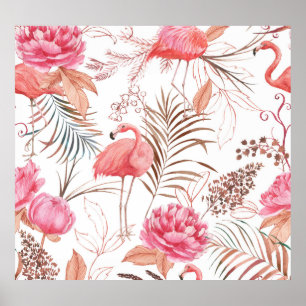Poster Flamingo cor-de-rosa, padrão de cor d'água de péni