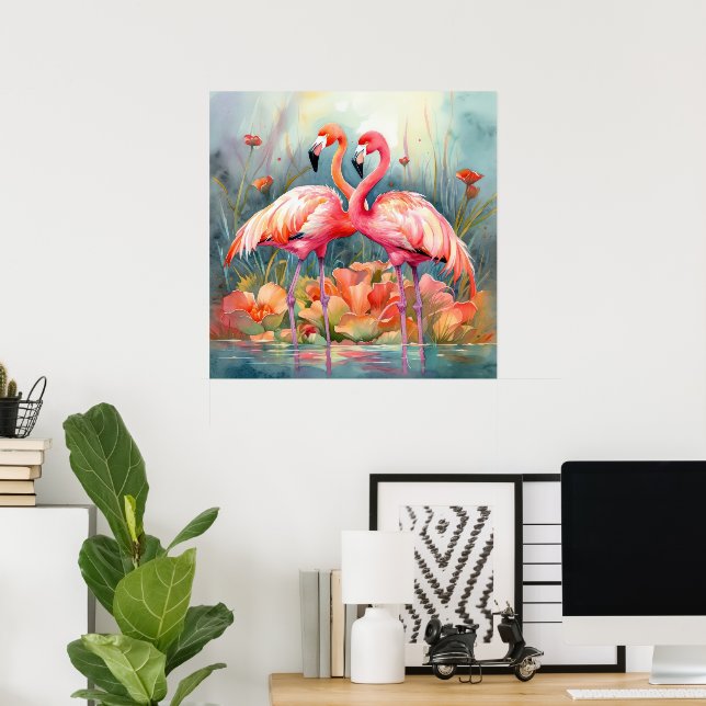 Poster Flamingo cor-de-rosa-praia (Escritório em casa)