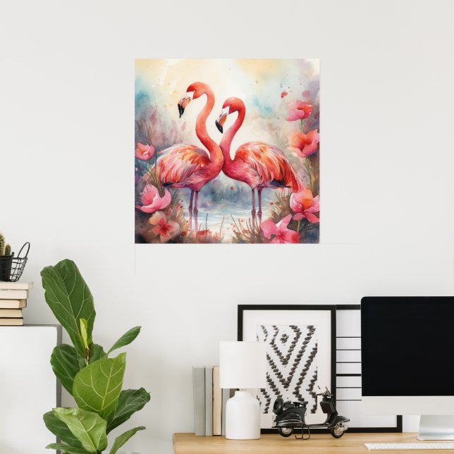 Poster Flamingo cor-de-rosa-praia (Escritório em casa)