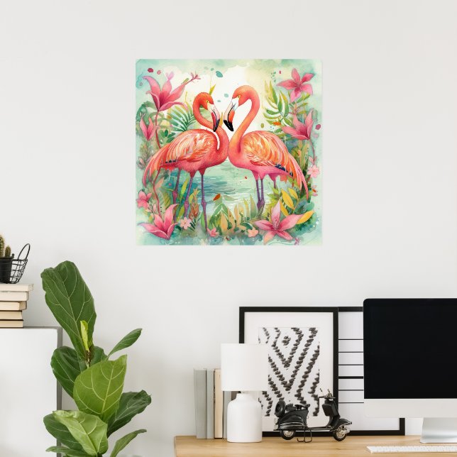 Poster Flamingo cor-de-rosa-praia (Escritório em casa)