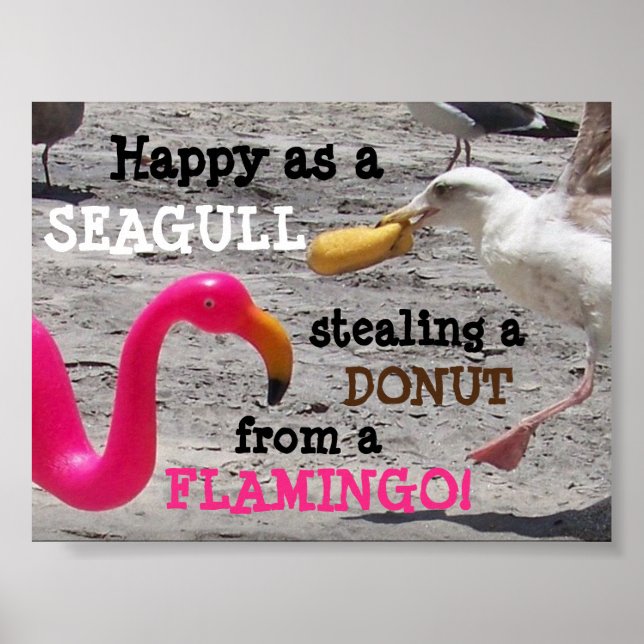 Poster Flamingo, cor-de-rosa, Rosquinha de Seagull, Humor (Frente)