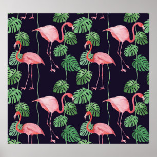 Poster Flamingo Dark: Pequeno Padrão de Aquarela.