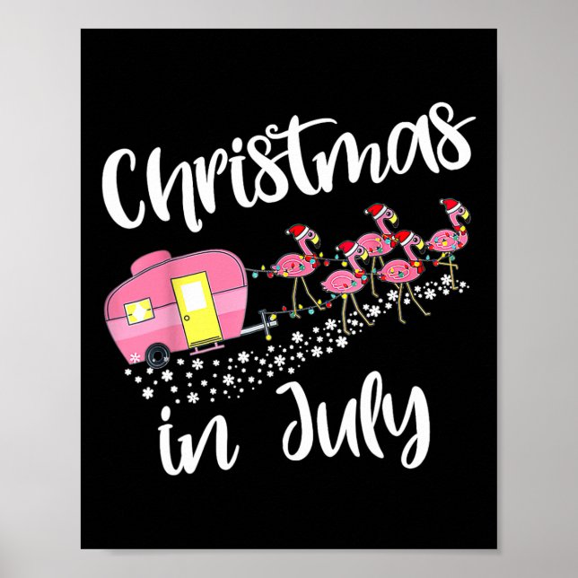 Poster Flamingo de Acampamento de Natal em Julho Camping  (Frente)
