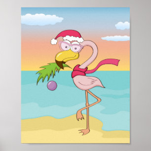 Poster Flamingo de Natal bonito na praia
