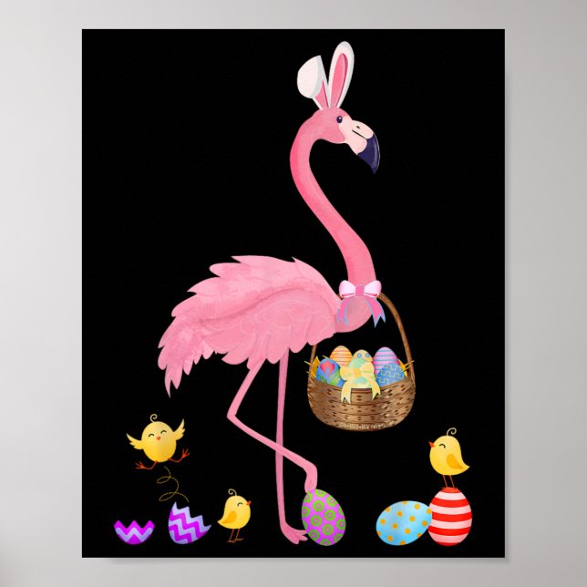 Poster Flamingo de Páscoa bonito com Páscoa de Páscoa (Frente)