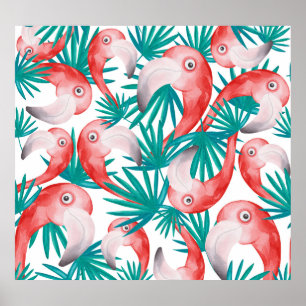 Poster flamingo desenhado à mão: padrão sem costura de aq