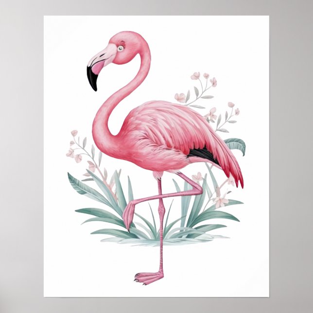 Poster Flamingo e Flores (Frente)